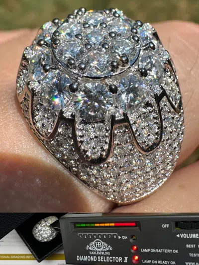 Pre-owned Harlembling Moissanite Rapper Large Stone Dome Iced Hip Hop Ring 925 Silver Bust Down