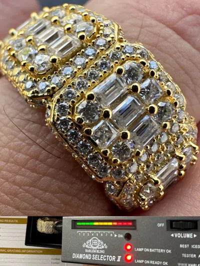Pre-owned Harlembling Moissanite Real 14k Gold Over 925 Silver Mens Baguette Pinky Ring Iced 12mm Band