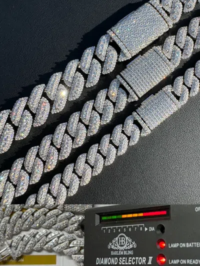 Pre-owned Harlembling Moissanite Real Miami Cuban Link Chain Iced Hip Hop 925 Silver Necklace 16"-30" In White