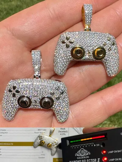 Pre-owned Harlembling Playstation Ps5 Controller Iced Pendant Moissanite 925 Silver 14k Gold Necklace