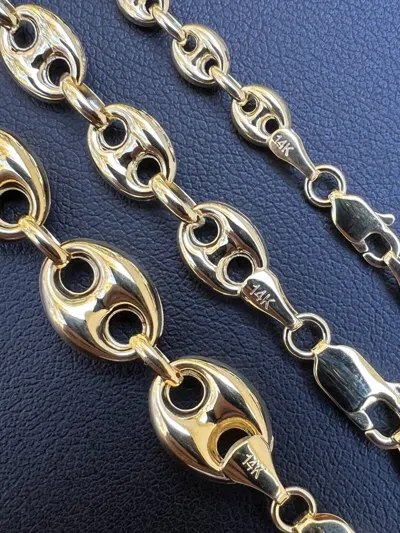 Pre-owned Harlembling Real 14k Yellow Gold Puffed Mariner Chain 5-9mm Thick 16-24" Men Ladies Necklace