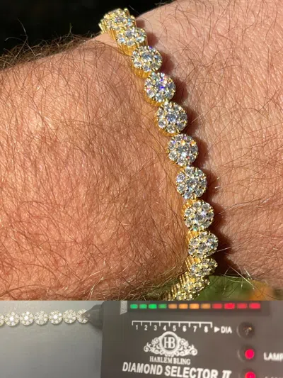 Pre-owned Harlembling Real 9.5ct Moissanite 14k Gold Plated Iced Flooded Out Cluster Tennis Bracelet In Silver