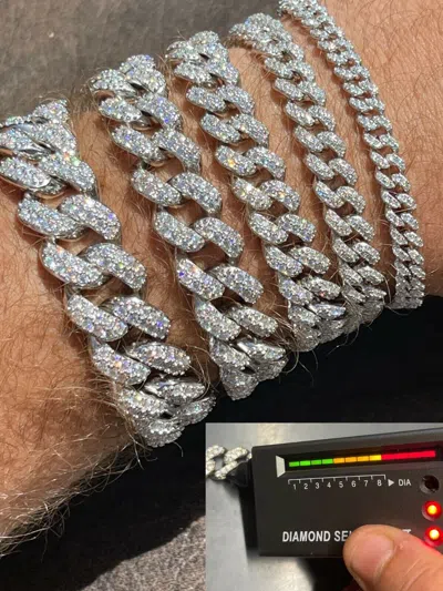 Pre-owned Harlembling Real Miami Cuban Link Bracelet Iced Moissanite Out Solid 925 Sterling Silver Icy