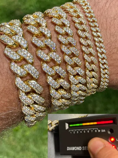Pre-owned Harlembling Real Miami Cuban Link Bracelet Moissanite 14k Gold Plated 925 Sterling Silver