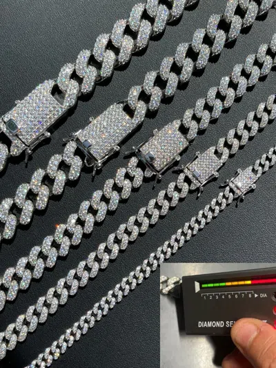 Pre-owned Harlembling Real Miami Cuban Link Chain Iced Moissanite Solid 925 Sterling Silver Necklace