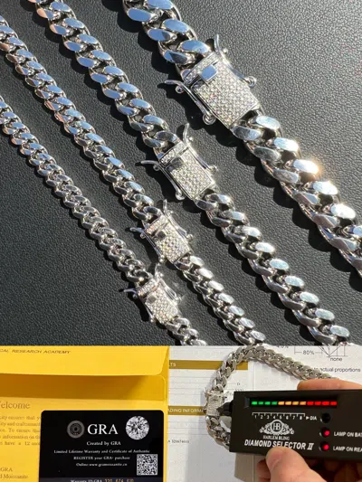 Pre-owned Harlembling Real Miami Cuban Link Chain Necklace Bracelet Solid 925 Silver Moissanite Clasp