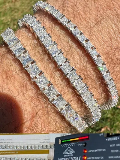 Pre-owned Harlembling Real Moissanite Iced Square Princess Cut Tennis Bracelet 925 Silver 3-5mm 6-8.5"