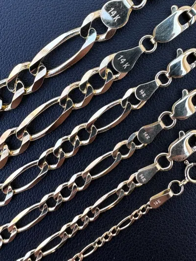 Pre-owned Harlembling Real Solid 14k Yellow Gold Figaro Link Chain 16-24" 2mm-7mm Necklace Italy In No Stone
