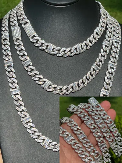 Pre-owned Harlembling Solid 925 Silver Mens Figarucci Gucci Link Cuban Chain Iced Baguette Cz Out