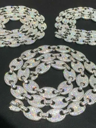Pre-owned Harlembling Solid 925 Silver Mens Puffed Mariner Link Chain Cz Hip Hop Iced