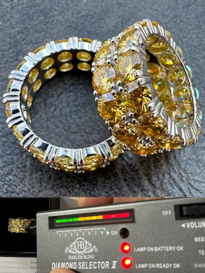 Pre-owned Harlembling Yellow Canary Moissanite Ring Real 925 Silver Hip Hop Iced Tennis Band Big 10mm