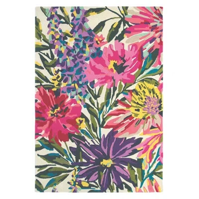 Harlequin Floreale Rectangle Floral Handmade Tufted Wool Area Rug In Blue In Pink,purple,ivory,green