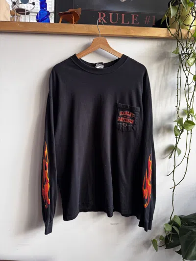 Pre-owned Harley Davidson 00s Harley Long Sleeve Flame Tshirt Size Xl In Black