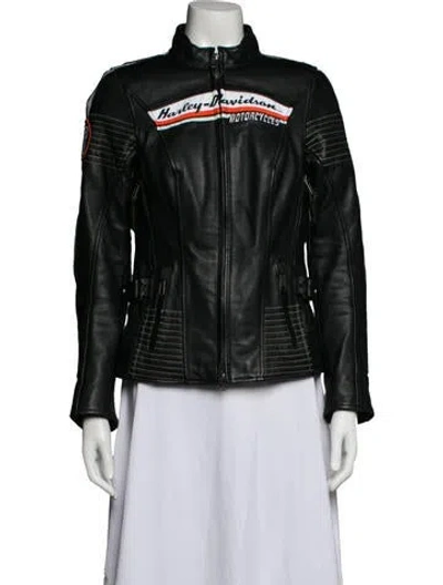 Pre-owned Harley Davidson 2019 Calf Leather Biker Jacket In Black