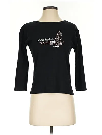 Pre-owned Harley Davidson 3/4 Sleeve Top Black Boatneck Tops