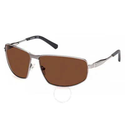Harley Davidson Brown Rectangular Men's Sunglasses Hd0965x 08e 65 In Metallic