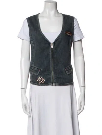 Pre-owned Harley Davidson Graphic Print Vest In Blue