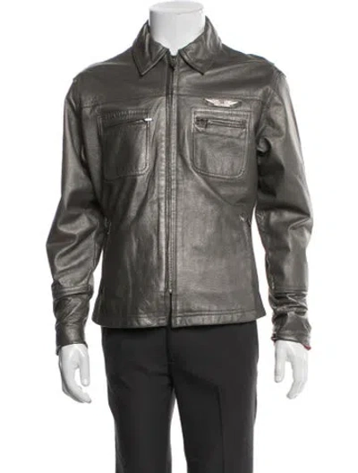 Pre-owned Harley Davidson Leather Moto Jacket In Gray