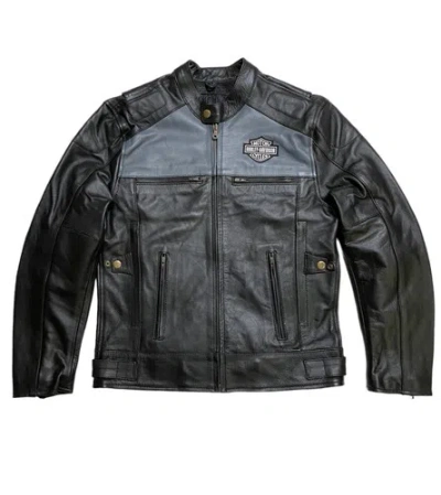 Pre-owned Harley-davidson Legendary Harley Davidson Men's Votary Black Gray Leather Jacket