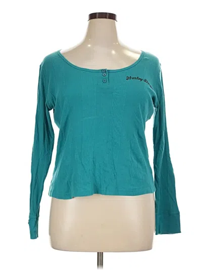 Pre-owned Harley Davidson Long Sleeve Henley Shirt In Teal