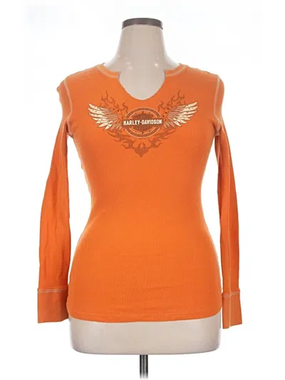 Pre-owned Harley Davidson Long Sleeve Top Orange Sweetheart Neckline Tops