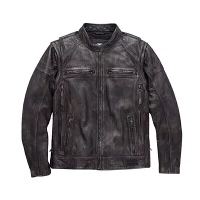 Pre-owned Harley-davidson Harley Davidson Men's Dauntless Convertible 2 In 1 Genuine Cow Leather Jacket In Black