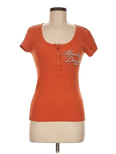 Pre-owned Harley Davidson Short Sleeve Henley Shirt In Orange