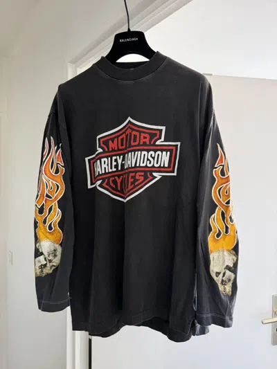 Pre-owned Harley Davidson Vintage 90's 1990s  Skull Flame France In Black