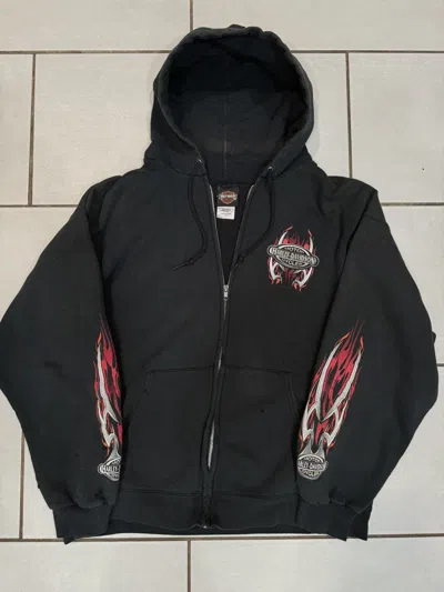 Pre-owned Harley Davidson Vintage  Flame Sleeve Zip Up In Black