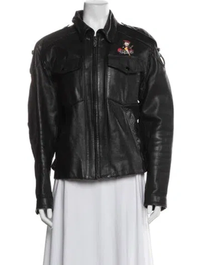 Pre-owned Harley Davidson Vintage Leather Biker Jacket In Black