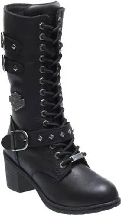 Pre-owned Harley-davidson Women's Aldale 9.75-inch Waterproof Motorcycle Boots D87162 In Black