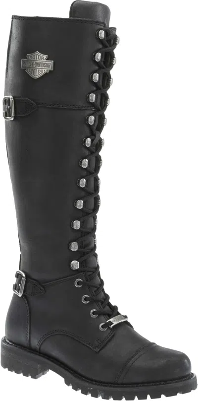 Pre-owned Harley-davidson Women's Beechwood 15" Motorcycle Boots Black/brn Or Stone D83856