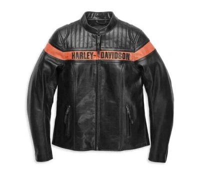 Pre-owned Harley Davidson Harley-davidson® Women's Victory Sweep Leather Riding Jacket - 98013-21vw In Black