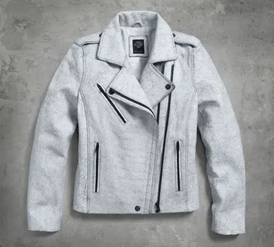 Pre-owned Harley-davidson Womens Black Label Slim Fit Crackle Leather Jacket 97160-16vw In White