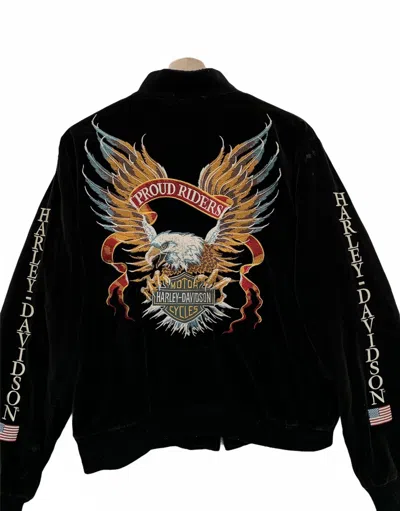 Pre-owned Harley Davidson X Sukajan Souvenir Jacket Vintage Sukajan Harley Davidson Velvet Jacket In Black