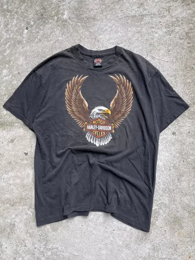 Pre-owned Harley Davidson X Vintage 90's Harley Davidson Eagle Logo Cleveland Ohio Tee Xl In Black