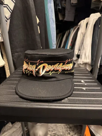 Pre-owned Harley Davidson X Vintage 90's Harley Davidson Heartbeat Logo Painter Cap Hat In Black