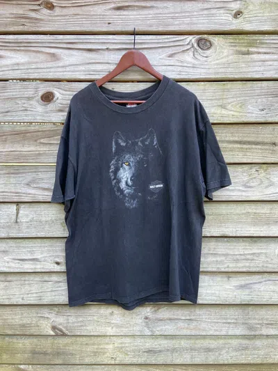 Pre-owned Harley Davidson X Vintage 90's Y2k Harley Davidson Faded Wolf Graphic T-shirt In Black