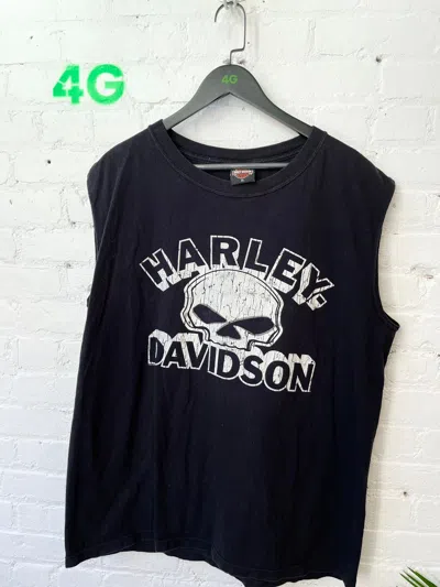 Pre-owned Harley Davidson X Vintage Thrashed Harley Davidson Tank Top Sleeveless Shirt In Black