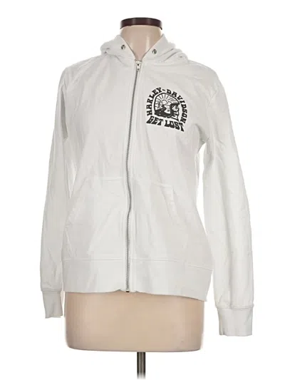 Pre-owned Harley Davidson Zip Up Hoodie In White