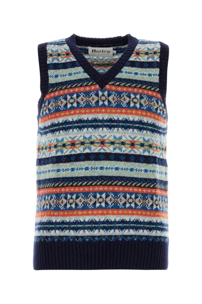 Harley Of Scotland Embroidered Wool Vest In Blue