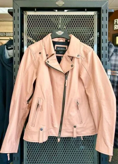 Pre-owned Harley-davidson Genuine ® Women's Vixen Lane Leather Riding Jacket - 97034-22vw In Pink