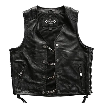 Pre-owned Harley-davidson Harley Angel Vest Steel Chain Leather Vest Men's Motorcycle Cowhide Vest In Black