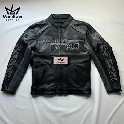 Pre-owned Harley-davidson Harley Davidson Classic Cruiser In Grey & Black, Harley Cruiser Leather Jacket. In Gray