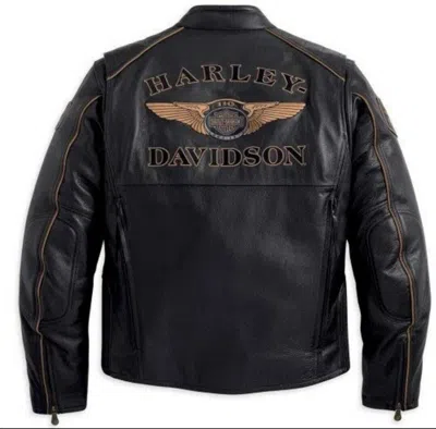 Pre-owned Harley-davidson Harley Davidson Jacket 110th Anniversary Motorcycle Leather Biker Jacket Men In Black