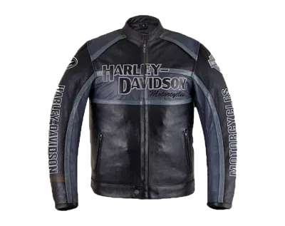 Pre-owned Harley-davidson Harley Davidson Jacket Embroidered Motorcycle Hd Men's Black Leather Jacket In Black & Gray