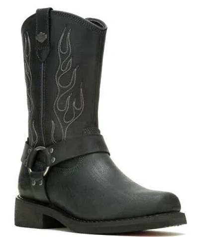 Pre-owned Harley-davidson Men's 11" Hustin West Pull-on Boot Black - D93865, Black