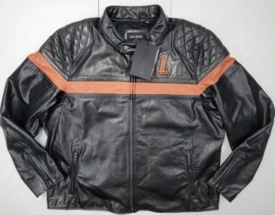 Pre-owned Harley-davidson Men's Size 3xl Victory Sweep Vintage Leather Jacket Black