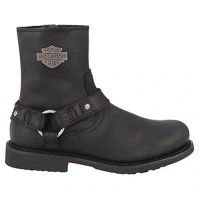 Pre-owned Harley-davidson Harley Davidson Mens Boots Scout Casual Side Zip Ankle Leather In Black