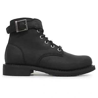Pre-owned Harley-davidson Harley Davidson Mens Boots Vntgmoto Short Lace Up Buckle Full Grain Leather In Black